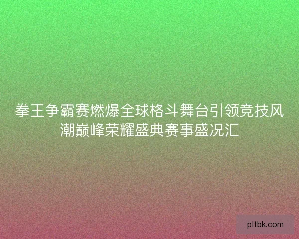 拳王争霸赛燃爆全球格斗舞台引领竞技风潮巅峰荣耀盛典赛事盛况汇